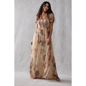 Free People Irina Embellished Floral Vintage Printed Raw Edges Maxi Dress XS
